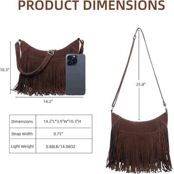 Vintage-Inspired Suede Crossbody Bag with Tassels - Ideal for Hippie Chic Style - Picture 4 of 6